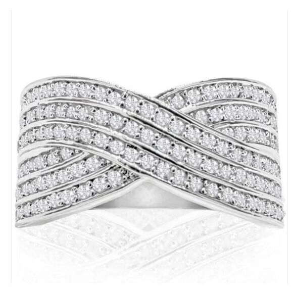 NEW~ 1 Ct. Rose Cut Genuine Diamond Swirl Crossover Ring Sz 8 - Picture 1 of 6